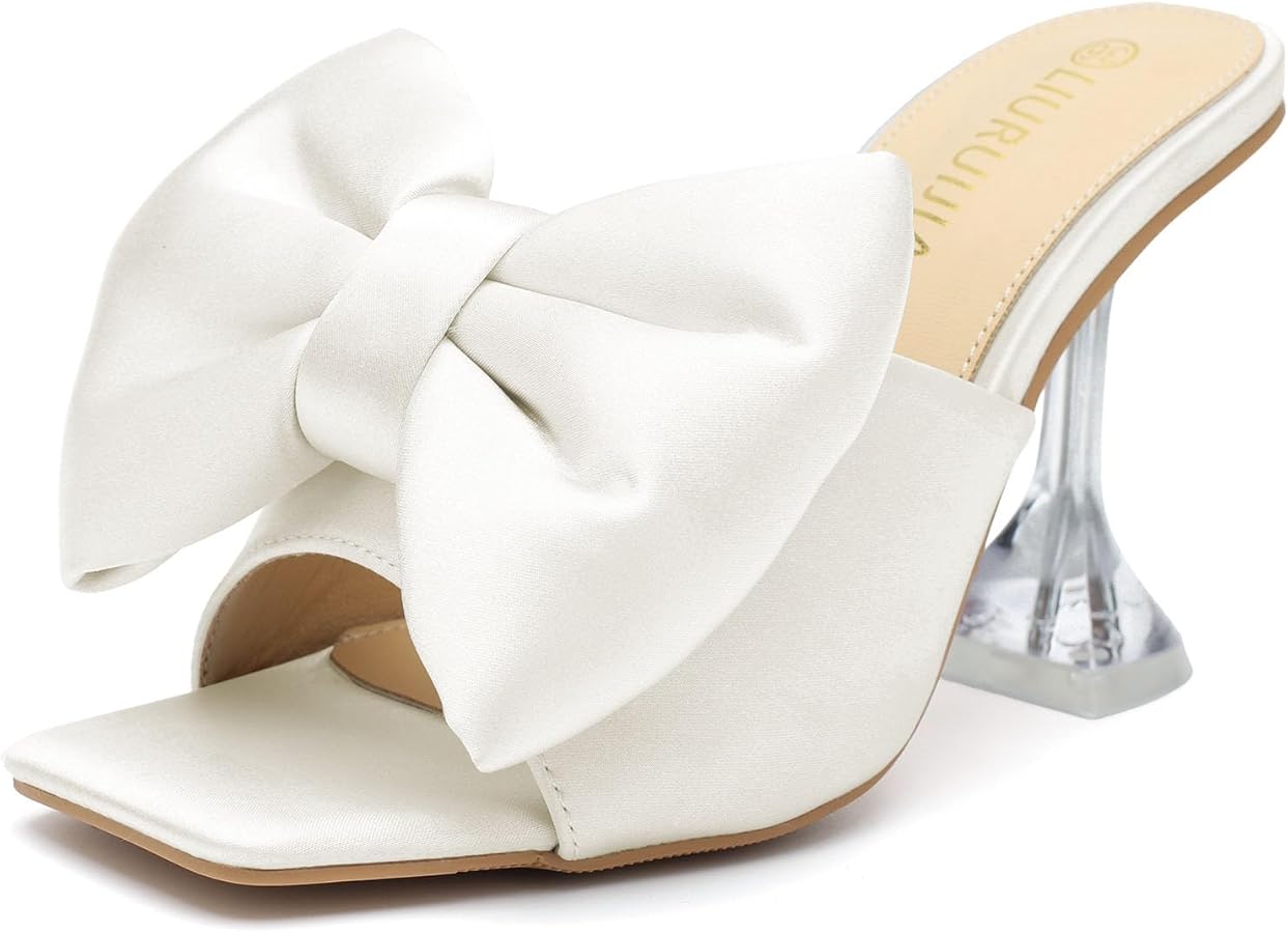 Yourelia♪ Amazon.com | LIURUIJIA Women's Square Open Toe Bow Heels Casual