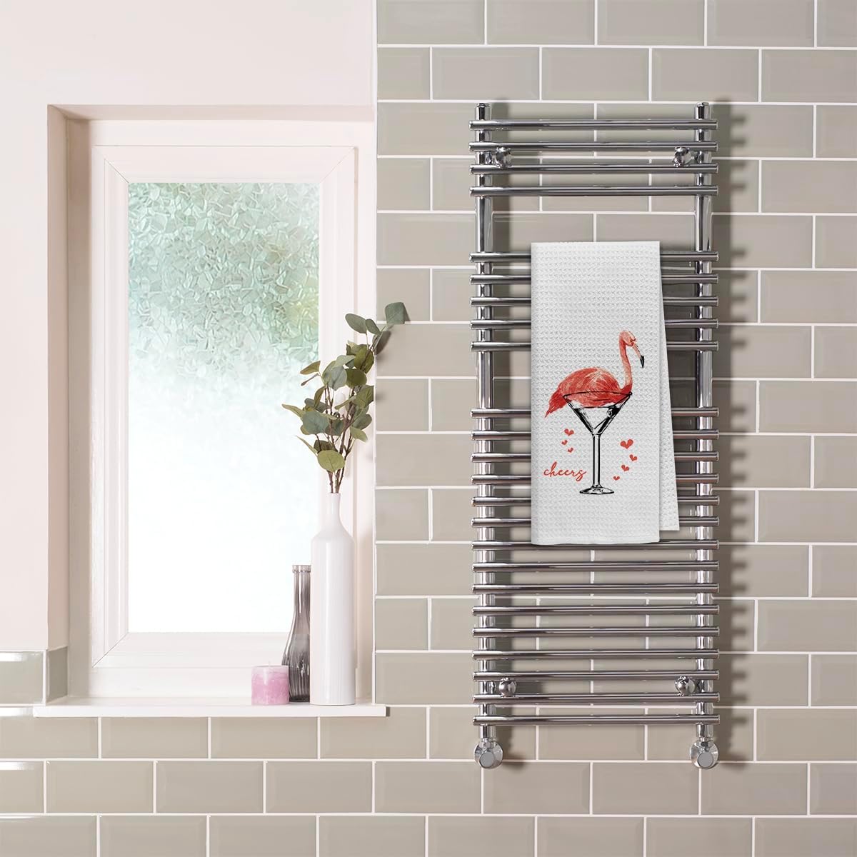 Dibor Flamingo Pink Preppy Cocktail Kitchen Dish Towels, Summer Theme Cloth Hand Tea Towels for Bar Kitchen, Trendy Gifts for Flamingo Lovers, 16x24 Inches - Image 2