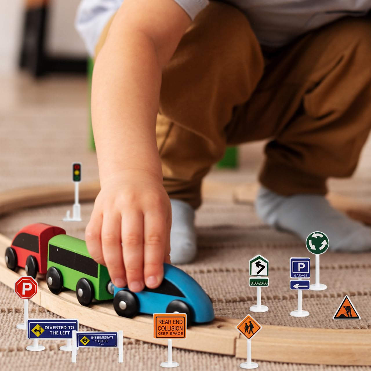 56 Pièces Jouets De Barricade Jouet Cognitif Panneaux De Jouets De Circulation Apprentissage du Trafic Construction Trafic Miniature Enfant Table De Sable Plastique Électrique