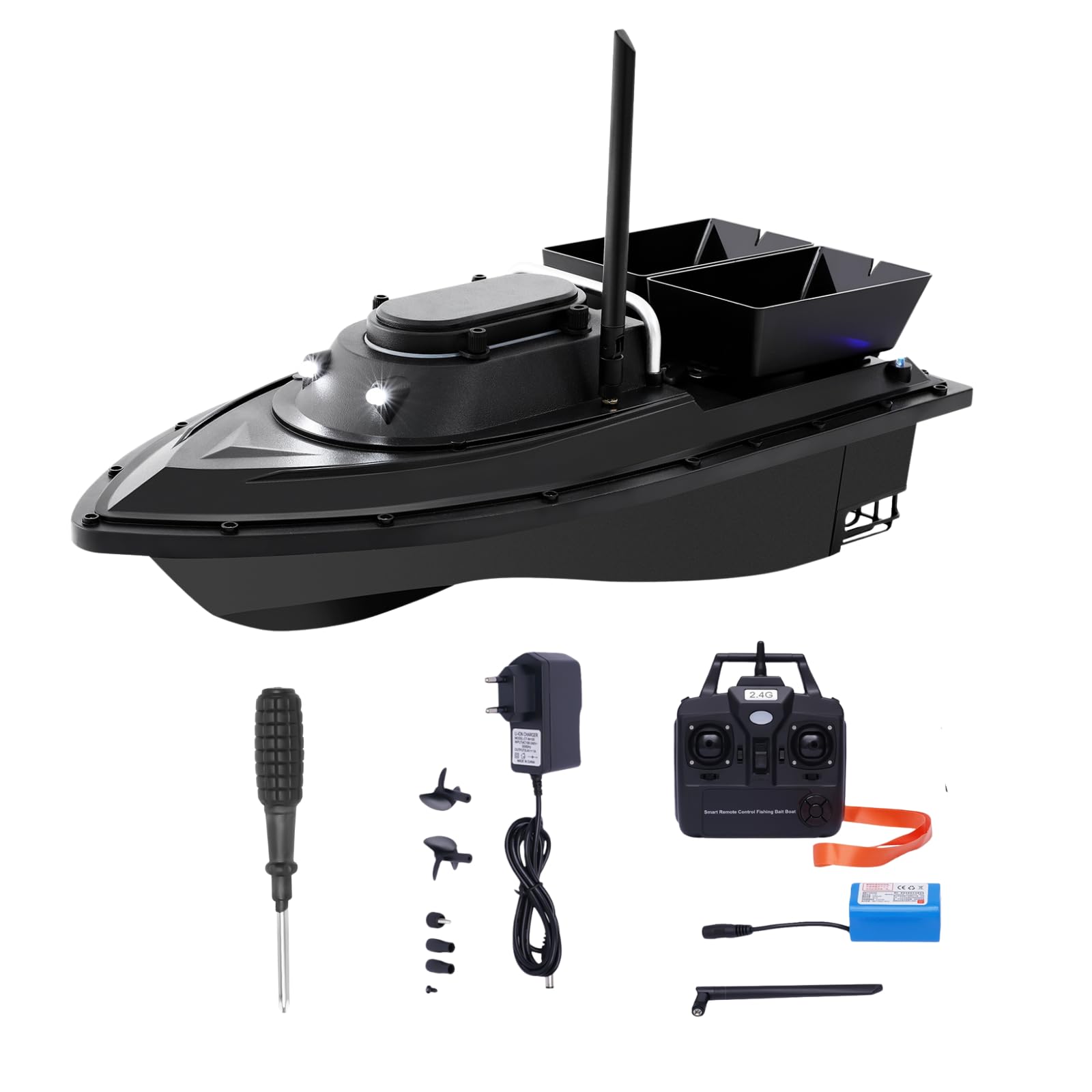 Bateau d'alimentation Smart RC 500 m avec échosondeur, 2 kg avec lumière LED, télécommande de croisière, Bateau de pêche 5200 mAh