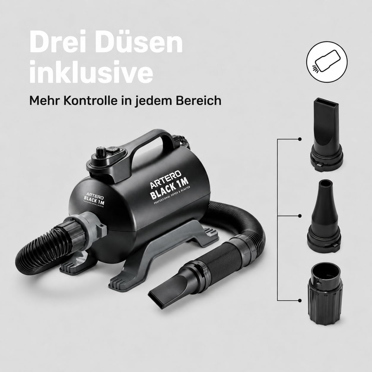 Artero Black. Blaster 1 Motor – Professioneller Hundeföhn, Hohe Leistung und Schnelles Trocknen des Fells