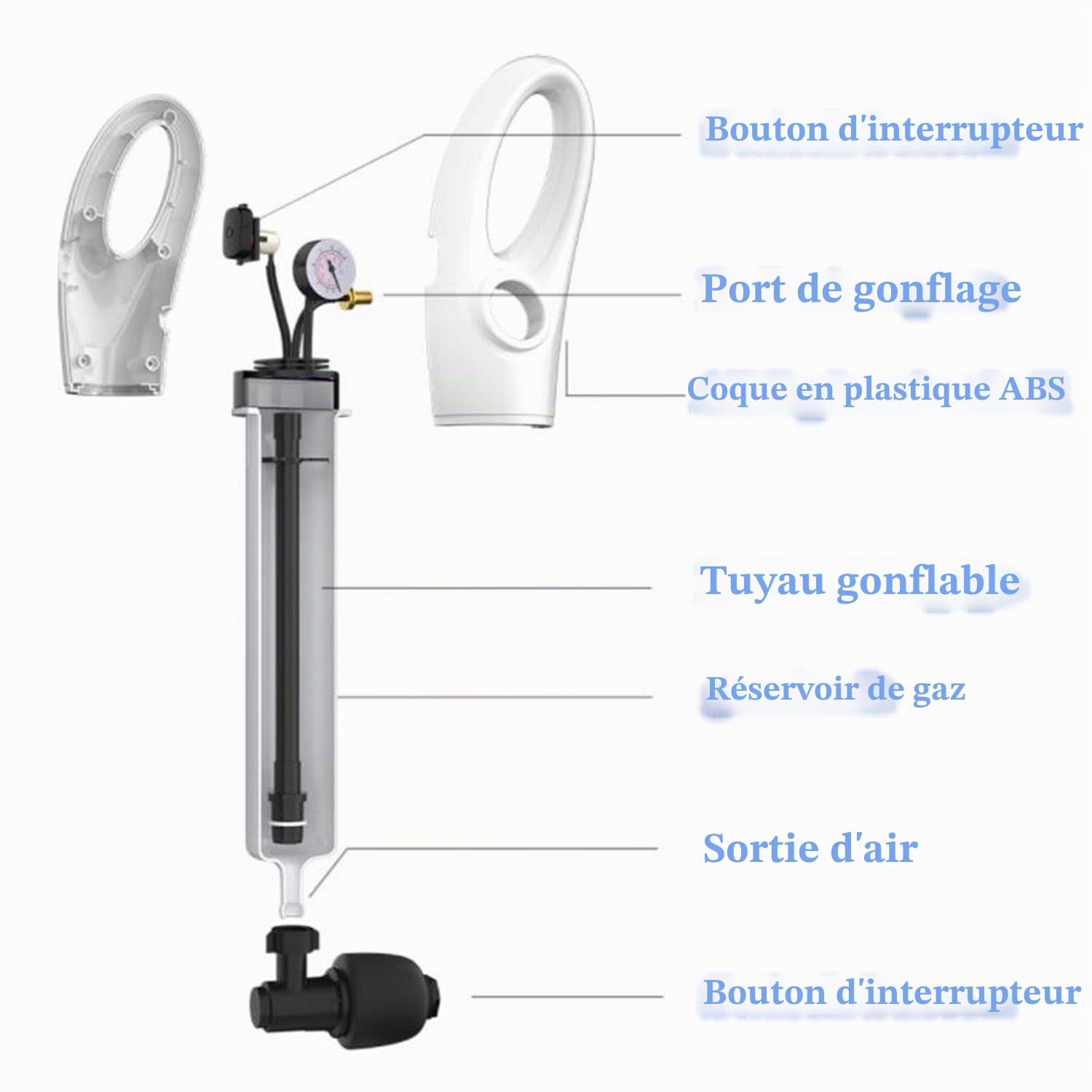 Déboucheur canalisation nettoyage pompe haute pression outil de piston de toilette avec 5 adaptateurs,Dispositif De Dragage De Type Pneumatique pour Toilettes pour Cuisine,Blanc (Divisé)