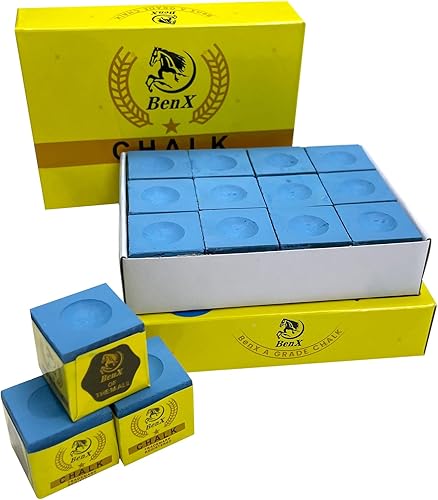 Pool Cue Chalk 24 Pack (2x12 Boxes) - Blue Billiard Chalk Cubes, High Grip Formula, Professional Tournament Grade, Mess-Free Application for