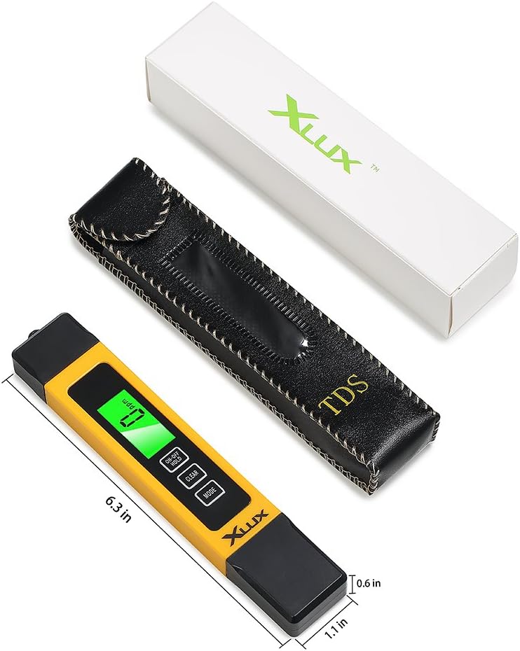 XLUX Digital TDS Meter, Water Quality Tester, 0-9990 ppm Measurement Range, 1 ppm Resolution, 2% Readout Accuracy, Large Backlight Screen