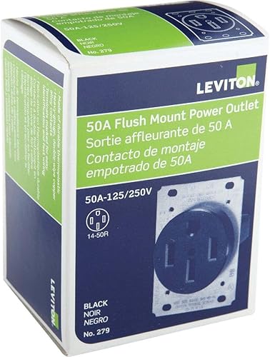 Miniatura 6 de Leviton 279-S00 - Receptáculo de montaje empotrable, 50 A, 125250 V, NEMA 14-50R, 3P, 4W, hoja recta, grado industrial, conexión a tierra, cableado