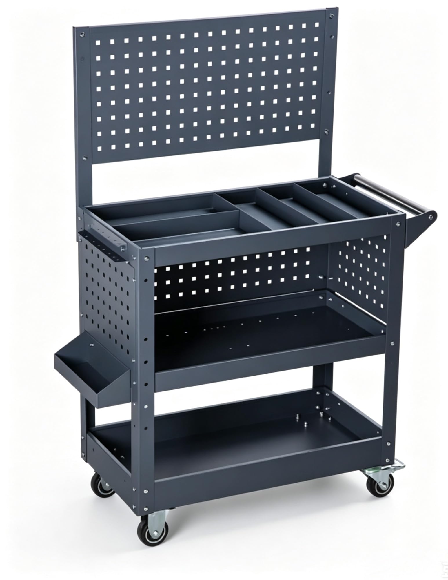 Adjustable Metal Rolling Tool Cart, Heavy Duty Workshop Garage Storage Trolley, Mobile Mechanic Service Organizer