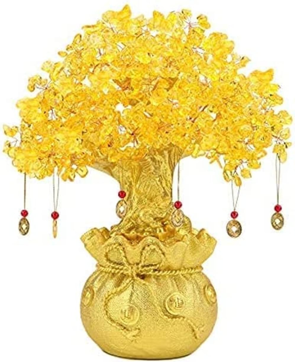 Wociud VOVOV Feng Shuiシトリン/イエローCrytal Money Tree with Chinese Dragon Pots