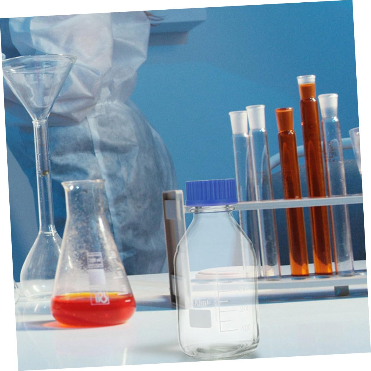 STOBAZA 2pezzi Bottiglia Di Vetro Con Tacche Graduate Per Reagenti Coperchio Sigillato Per Campionamento Liquido Utilizzo in Laboratorio e Conservazione Chimica