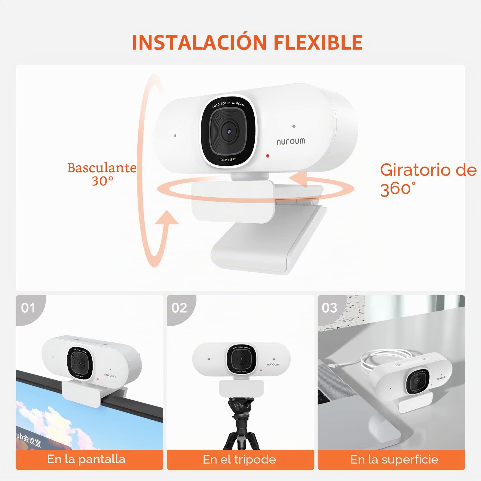 Nuroum Webcam V15-AF con Dos Micrófonos con Cancelación de Ruido Webcam con Enfoque Automático, Videollamadas HD 1080p, Amplio Campo de Visión, Corrección de la Luz, USB Plug&Play para Zoom/Skype