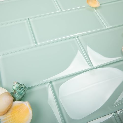Vista 35 de Lovdeco Azulejo de cristal de metro, 3 x 6 pulgadas, 4 pies cuadrados, vidrio verde azulado oscuro para pared de baño y cocina, paquete de 32