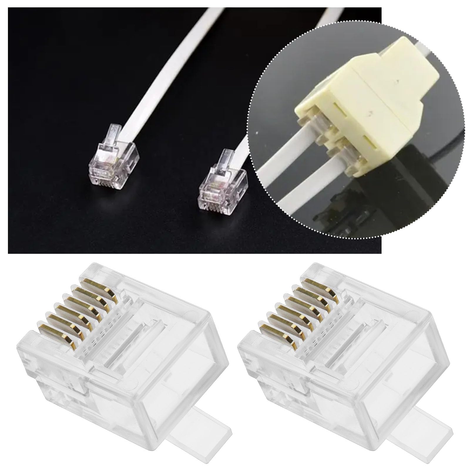 VGOL 50pcs Telephone Line RJ12 Crystal Plug Transparent RJ12 Telephone Connectors ADSL VDSL Telephone Cable Crimp End Connector Male Plugs - Image 3