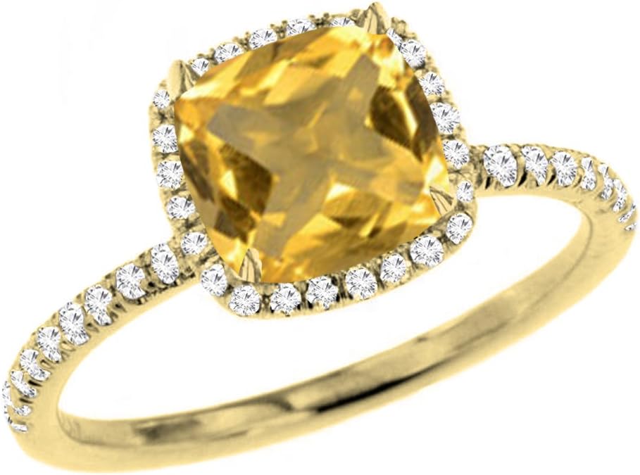 Dazzlingrock Collection 6.5mm Cushion Gemstone & Round White Diamond Solitaire Halo Engagement Ring for Women in Solid Gold