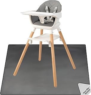 Splat Mat for Under High Chair, 51"x51" Large Baby Anti-Slip Splash Spill Mat for Eating Mess Arts Crafts, Waterproof Floor Baby Play Mat and Table Cloth Cover, Gray