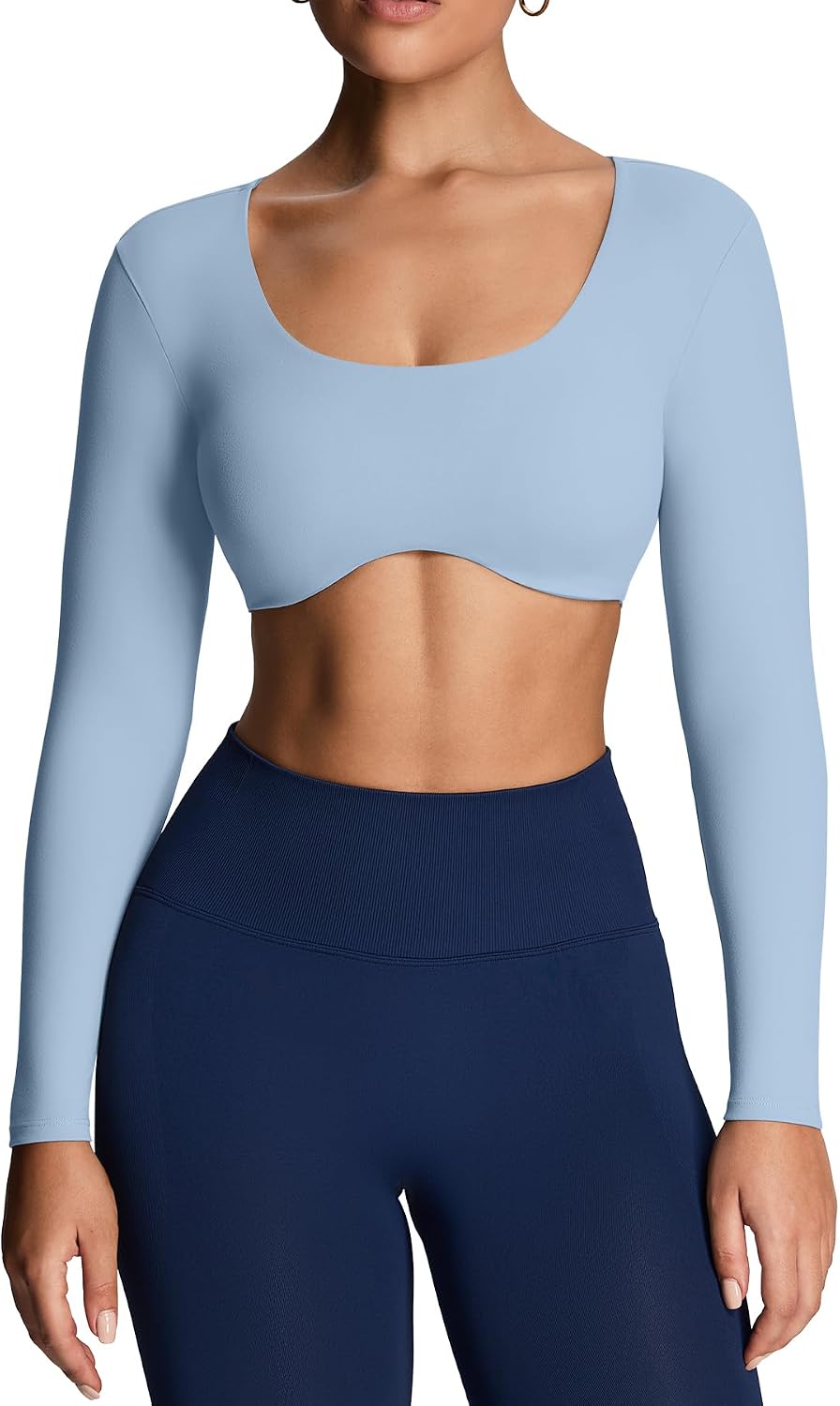 Aoxjox Long Sleeve Crop Tops for Women Define Sculpt Workout Cropped T Shirt Top