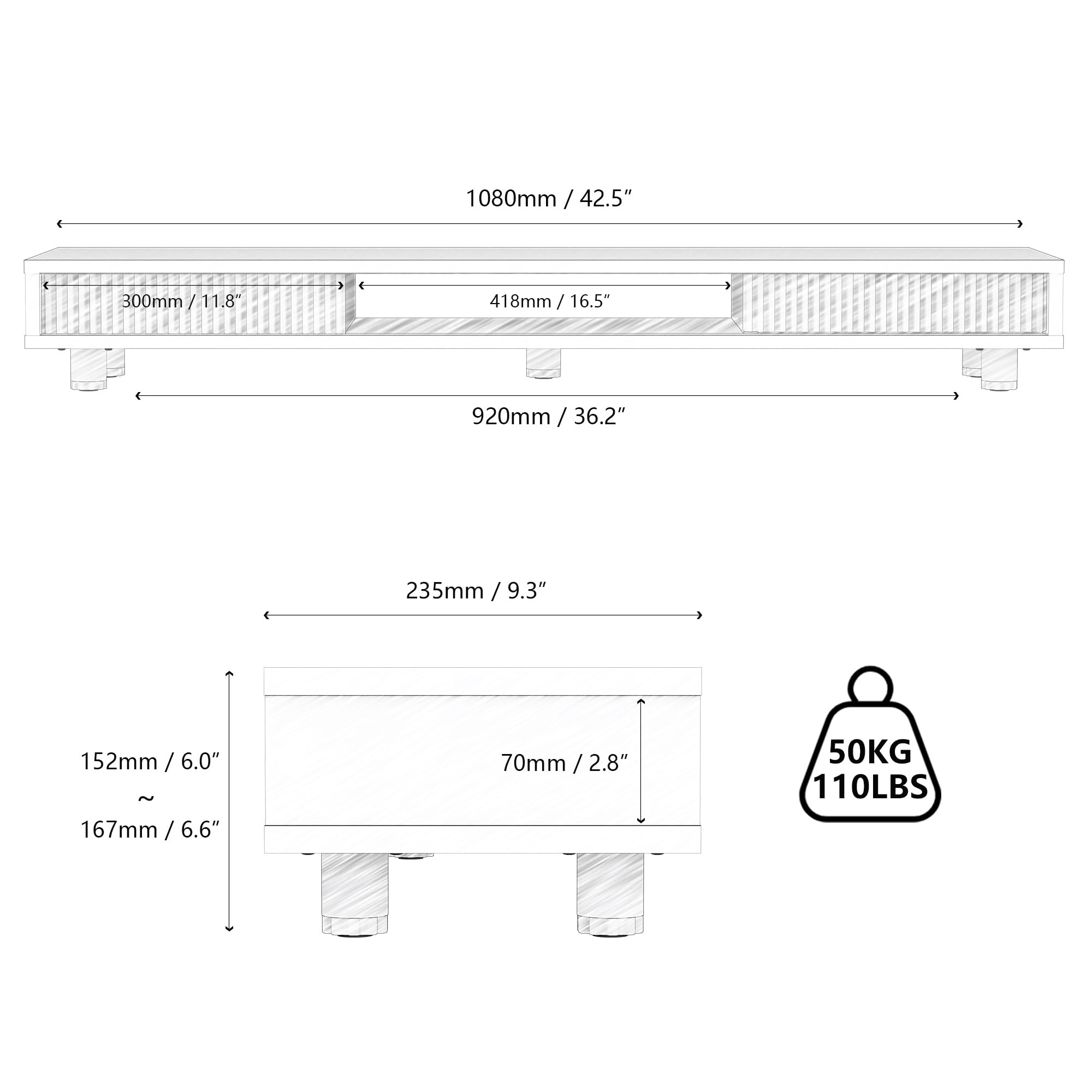 Fenge Monitorständer mit 2 Glas-Schiebetür,Höhenverstellbarer,Braun | Dual Monitorständer,bildschirmerhöhung 2 monitore,schreibtischregal,108x23.5x(15.2-16.7)cm,Tragfähigkeit 50KG