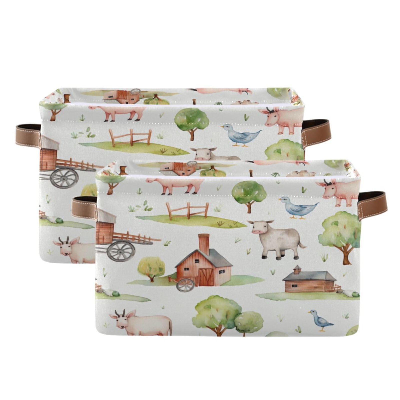 Kigai Farm Animals Storage Basket Waterproof Collapsible Fabric Laundry Basket with Handles Toy Gift Bin Closet Organizer Bin for Bedroom Nursery Office 1 PACK