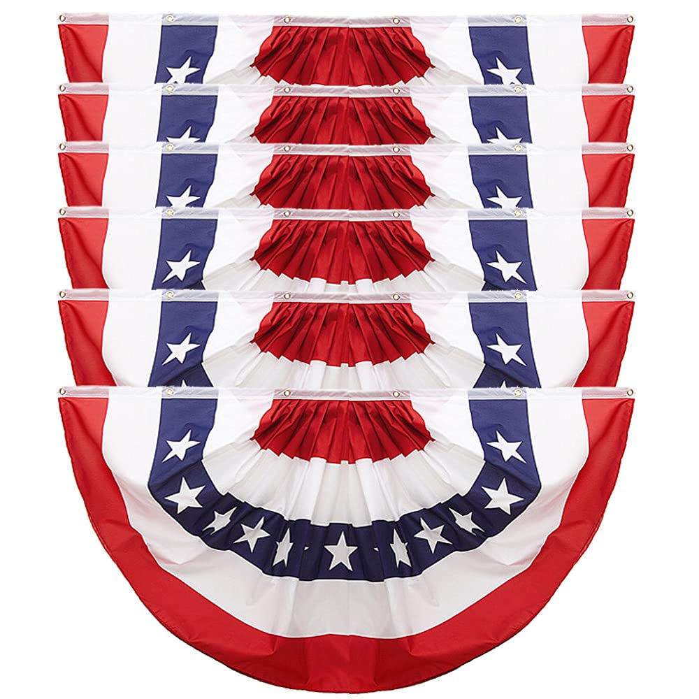 IDOXE 6Pack American Pleated Fan Flag 1.5x3FT US Bunting Flag Patriotic Stars and Stripes Half Fan Banner Flag 4th of July Memorial Day Indoor Outdoor Decoration