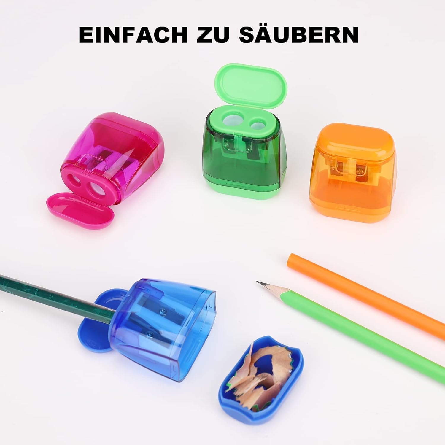 Catelves Anspitzer mit Behälter 4 Stück, Doppelspitzer Bleistiftspitzer mit 2 Löchern, Spitzer für Buntstifte, Farbstifte, Wachsmalstifte, Schule, Büro, Federmäppchen, Bunt, Klein und Tragbar