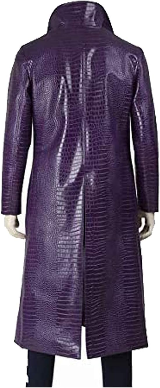 Zulin Jared Leto Joker Suicide The Squad Purple Leather Trench Coat for Men | Crocodile Pattern Leather Coat |