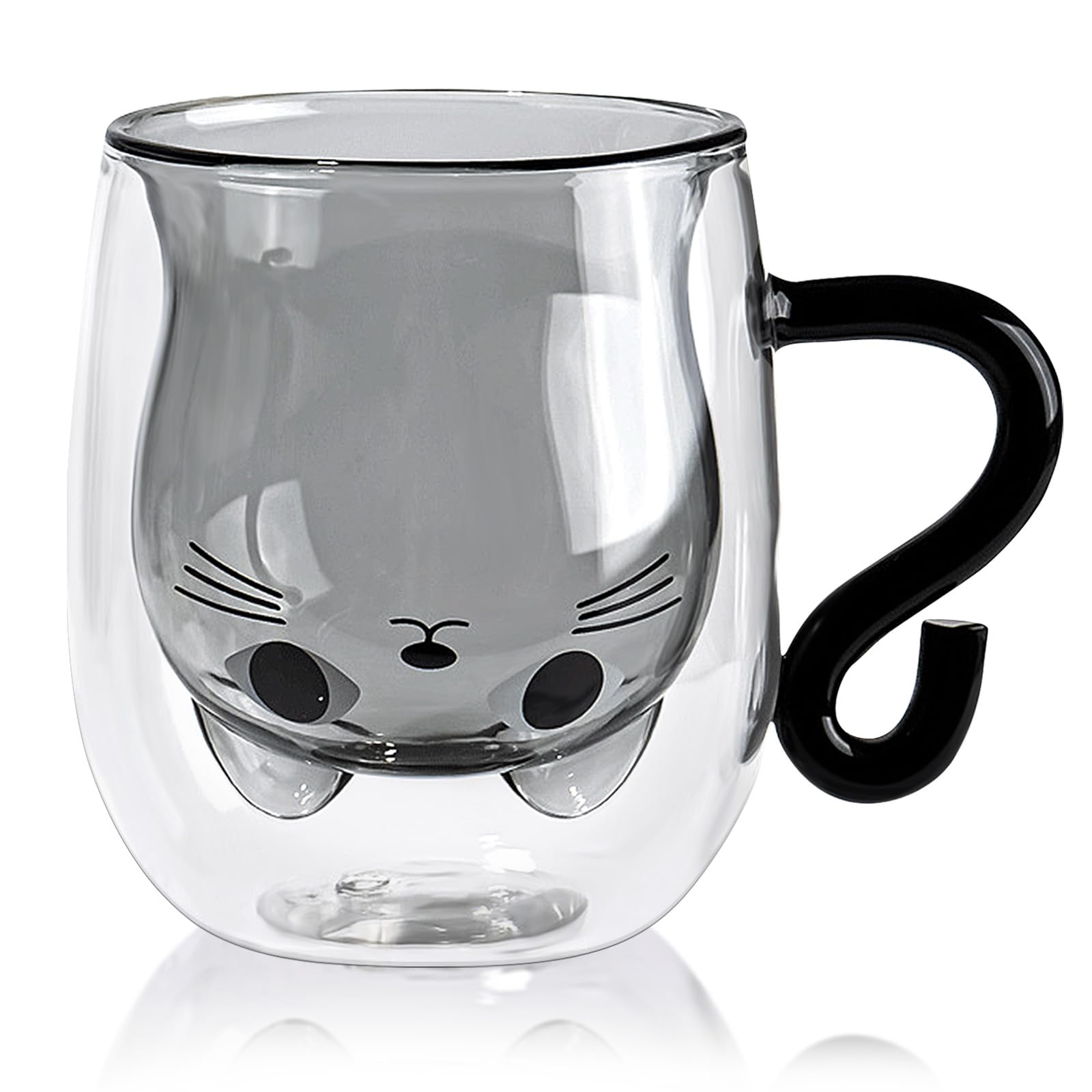 JJQHYC Cat Mug Double Walled Glass Coffee Mugs 280ml Glass Cups with Handle