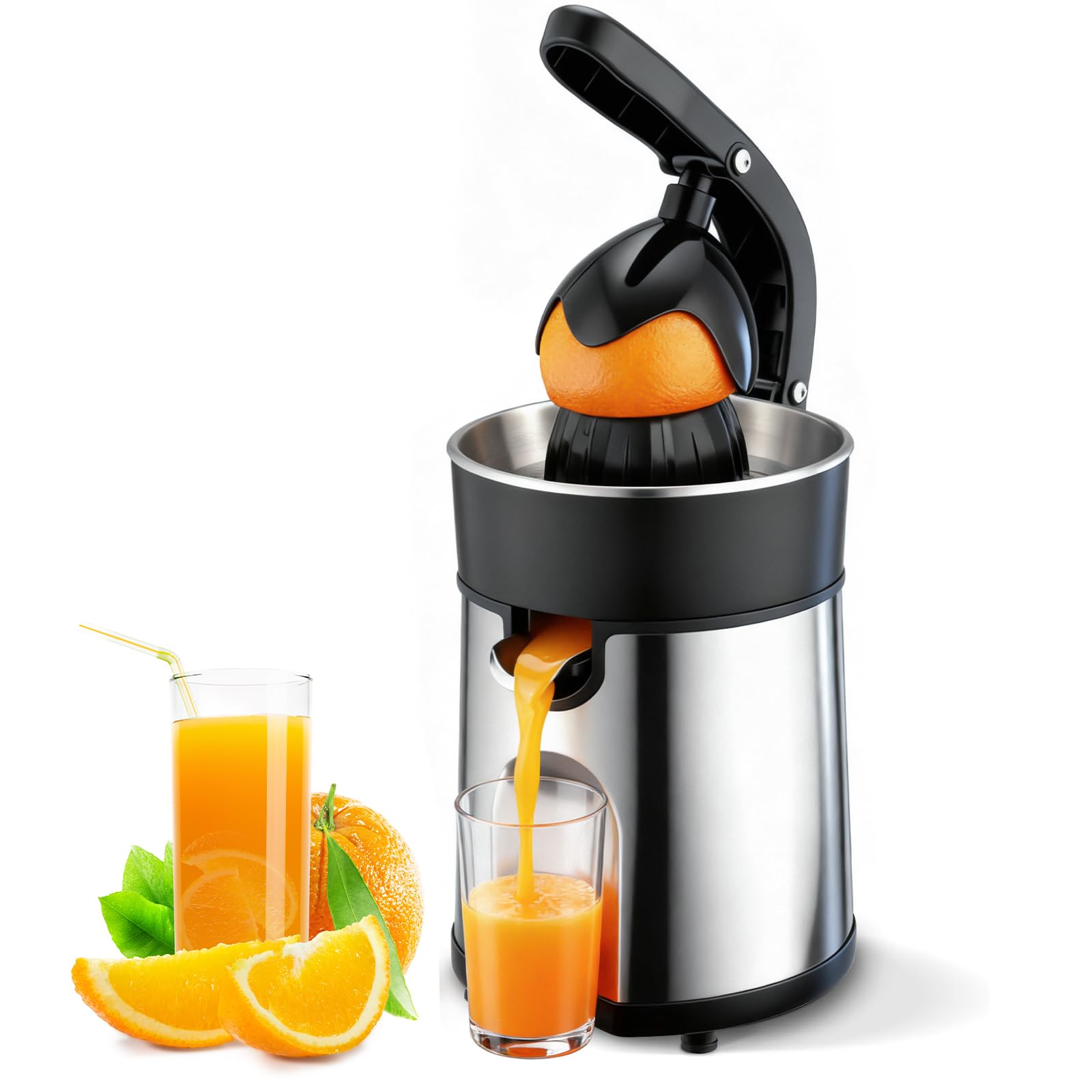 Romon Presse Agrumes Électrique, Presse Electrique Machine a Jus 85W Manuel Petit en Inox 2 Sens Rotation Système Anti-goutte sans BPA pour Oranges Citron Agrumes
