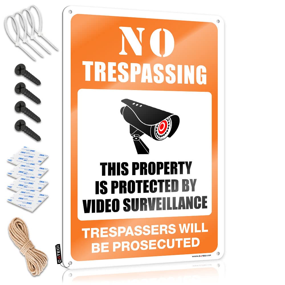 Bar Accessories Man Cave No Trespassing - This Property Is Protected By Video Surveillance Tin Sign Home Bar Metal Signs Tin Sign Funny(30X40CM)