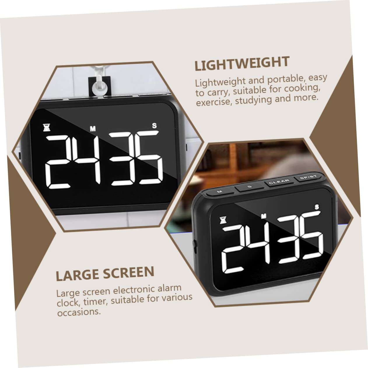 OUNONA 3 Pezzi Sveglia display led countdown batterie ricaricabili Temporizzazione creckers orologi colorato timer degli esami degli studenti timer di cottura Acciaio inossidabile Black