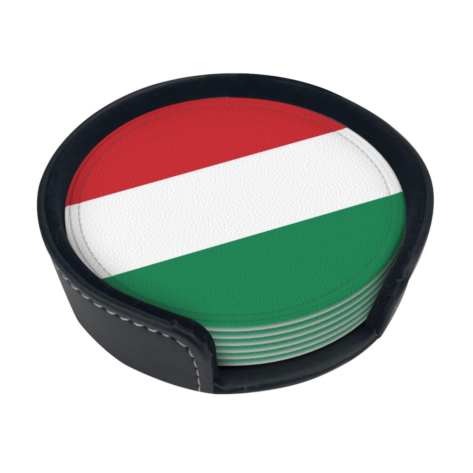 Flag of Hungary Leather Coasters-Set of 6 with Storage Holder