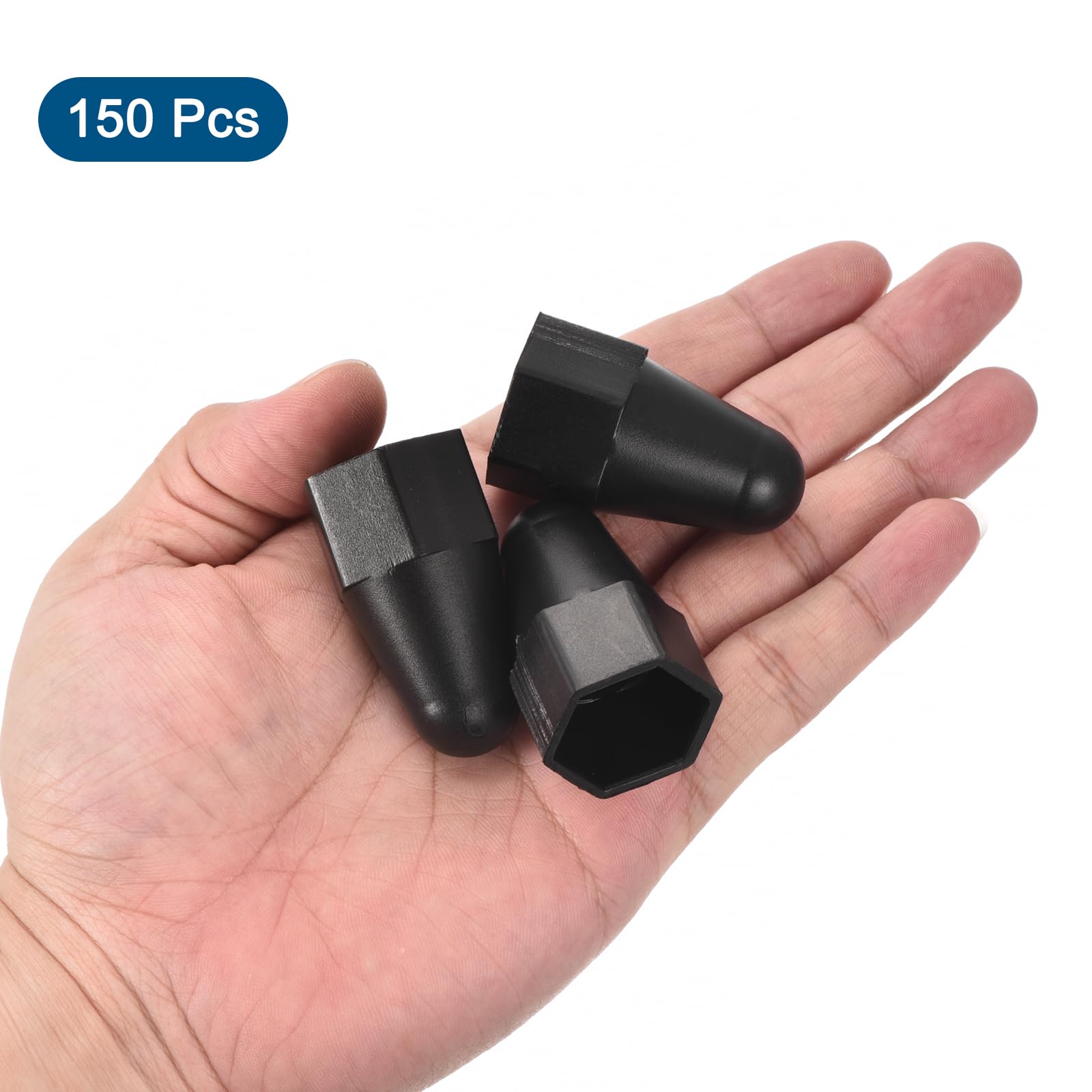 QUARKZMAN 150 piezas de Tuerca Hexagonal Tapa de Perno, M14x22x45 Tapa de Protección de Tuerca de Plástico Negro de Mayor Cúpula para Pernos Hexagonales, Pernos