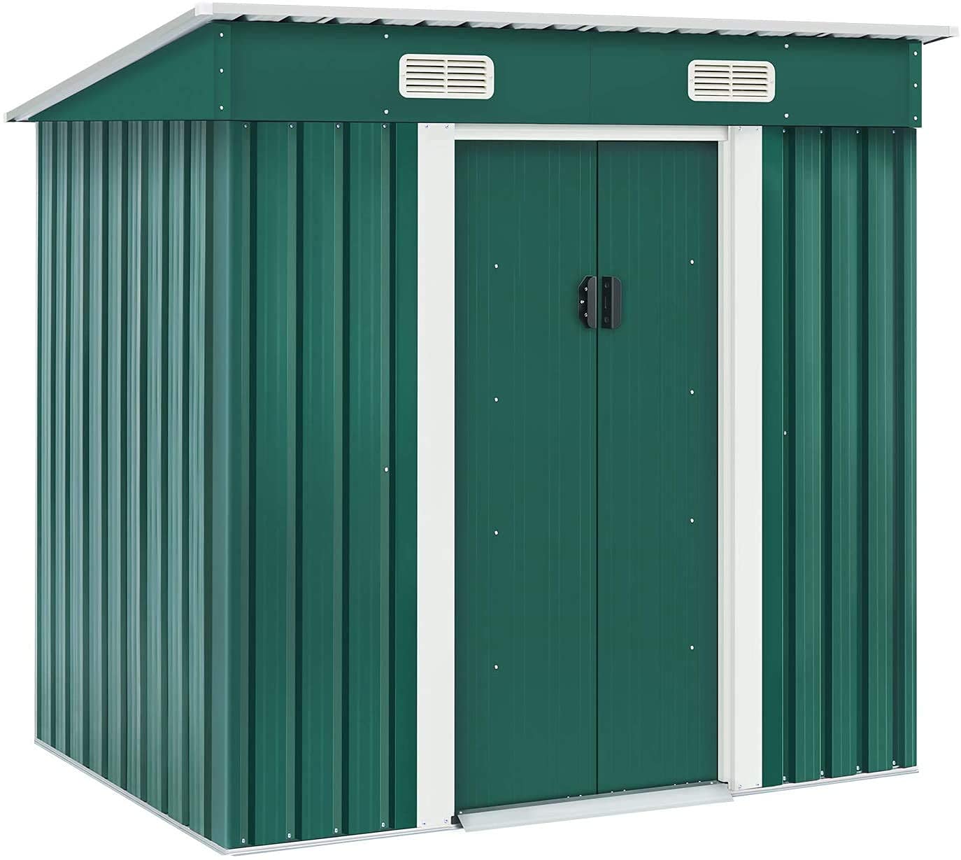 4' x 6' Outdoor Garden Storage Shed with Sliding Door, Perfect to Store Patio Furniture, Garden Tools, Bike Accessories, Beach Chairs, Weather Resistance, Green