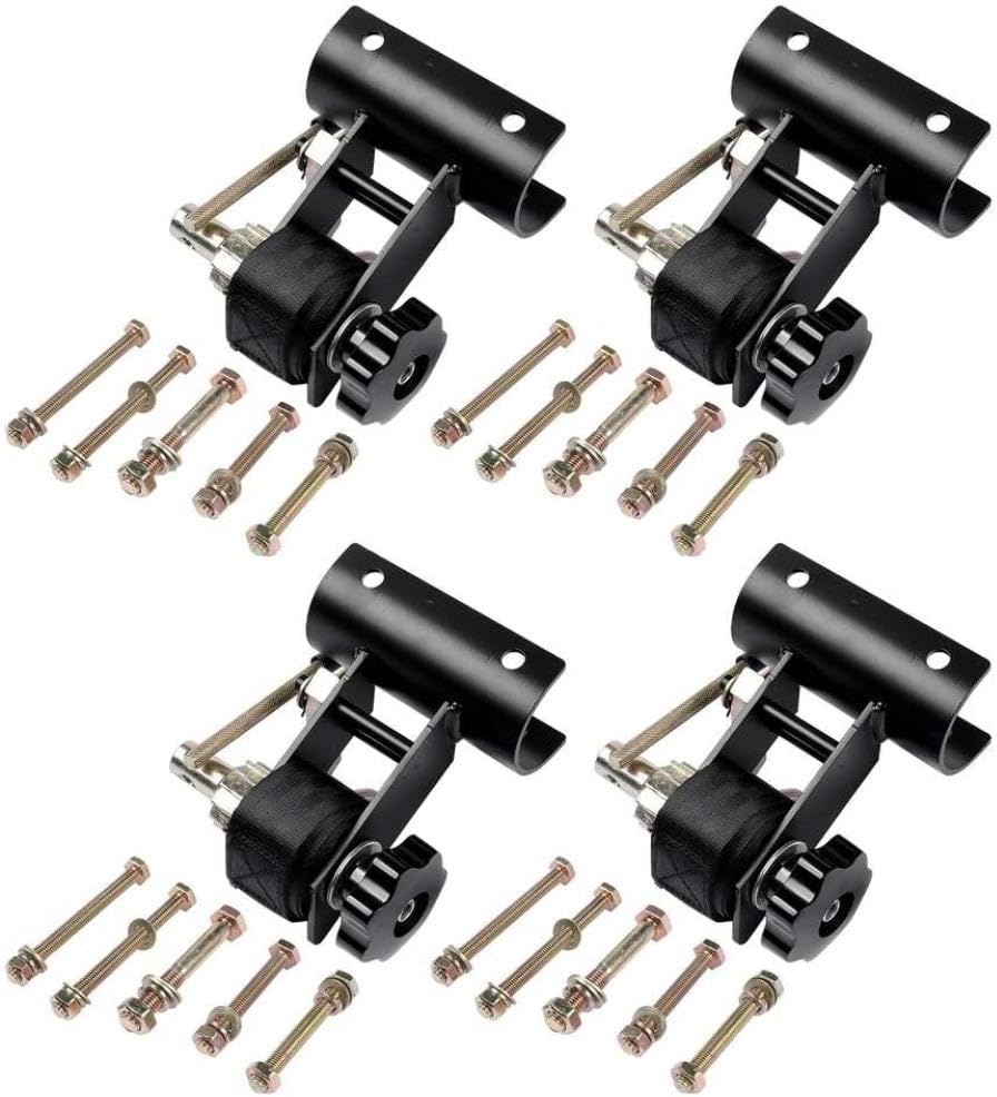 Ladder Rack Ratchet Straps Set of 4 with J Hook 2 Inch Black Round Tube Mount 1 5 Inch Wide X 7 5 Inch Long Black Compatible with