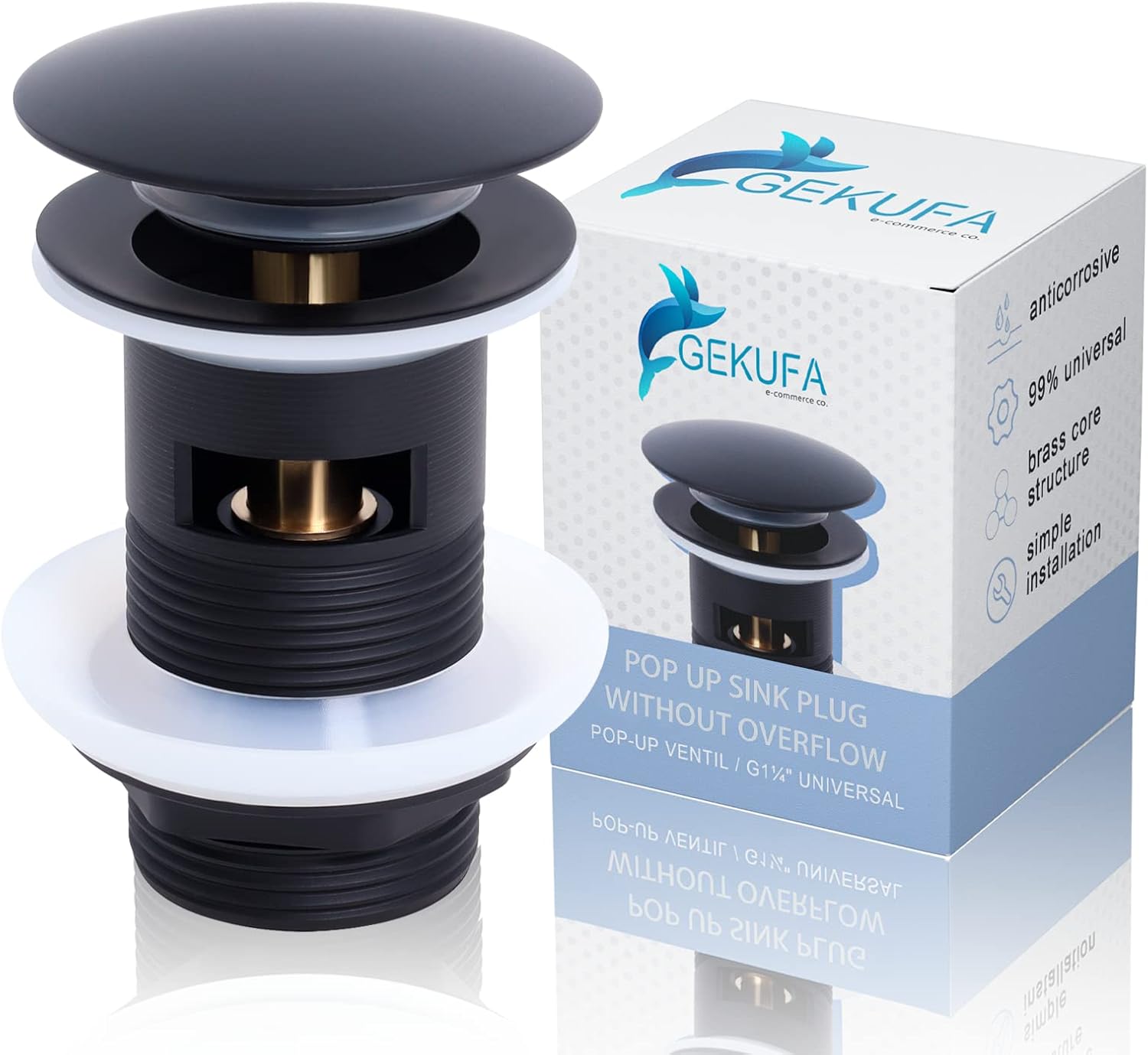 Waschbecken Ablaufgarnitur mit überlauf schwarz Abflussgarnitur Pop Up