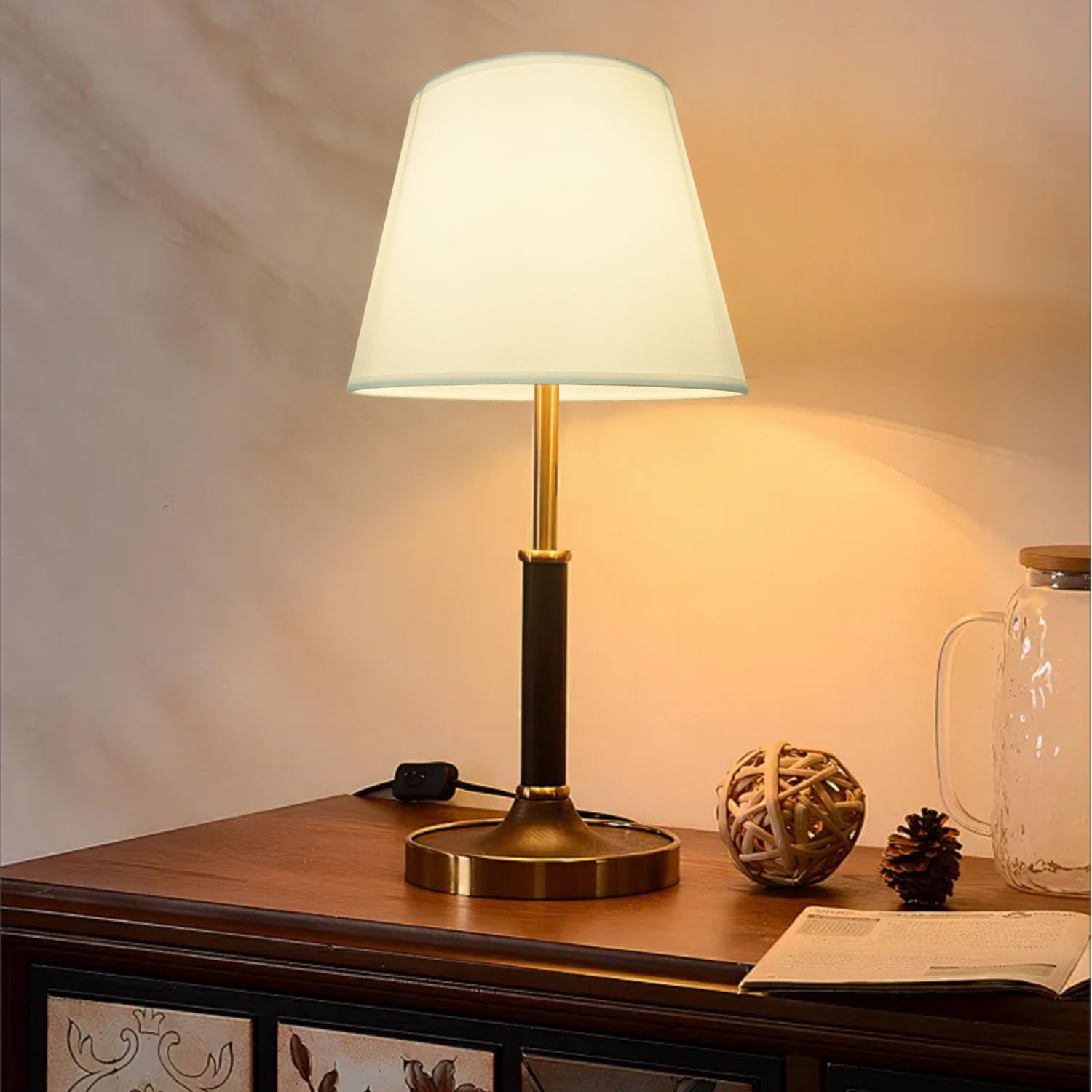 2 paralumi E14/E27 per lampade da tavolo, lampadari di cristallo, paralumi superiori, 15 cm x 17 cm x inferiore 22 cm, bianco