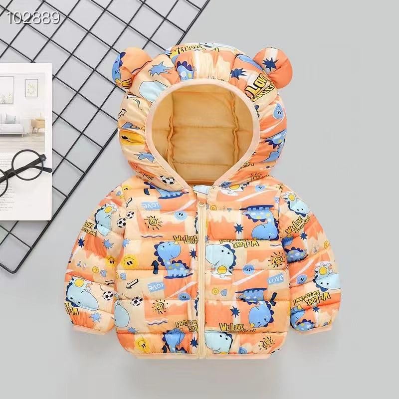 Image of Bold N Elegant Kid's Standard Length Polyester Winter Dinosaur Bomber Jacket Hoodie Puffer Quilted Jacket Coat for Baby Boys and Girls