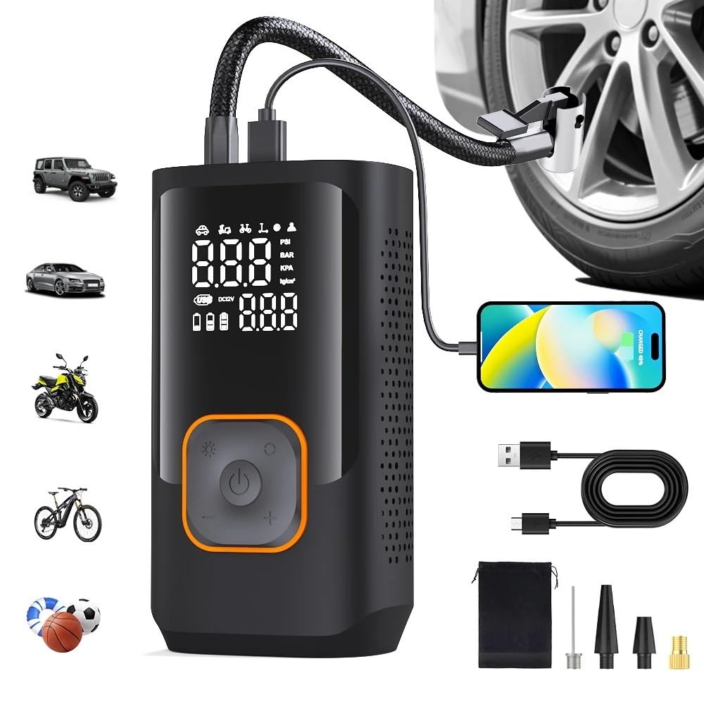 Compressore per gonfiaggio Pneumatici | Gonfiatore digitale ricaricabile Per pneumatici Per auto senza fili Per palloni da bicicletta Per