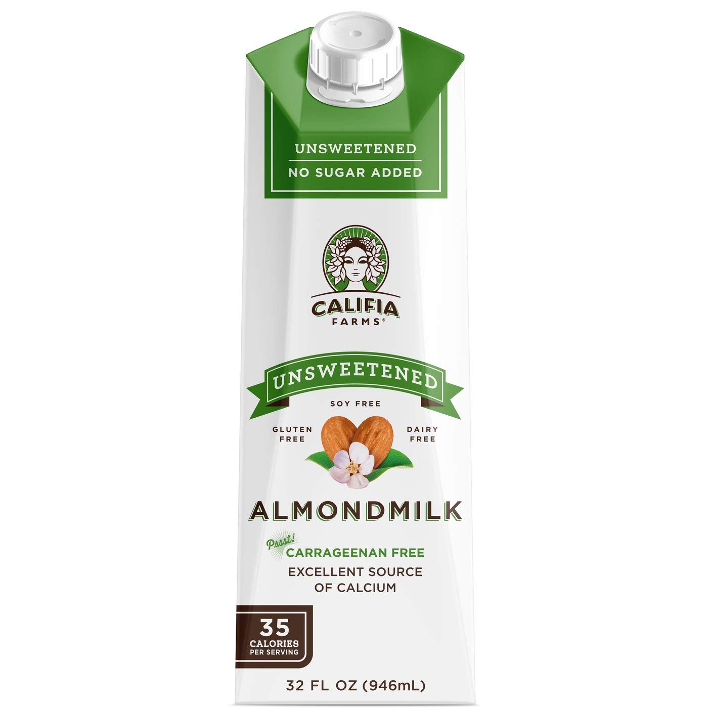 Califia Farms - Unsweetened Almond Milk, 32 Oz (Pack of 6), Dairy Free, Vegan, Plant Based, Keto Food, Shelf Stable, Vegan, Gluten Free, Non GMO, Sugar Free, High Calcium, Smoothie