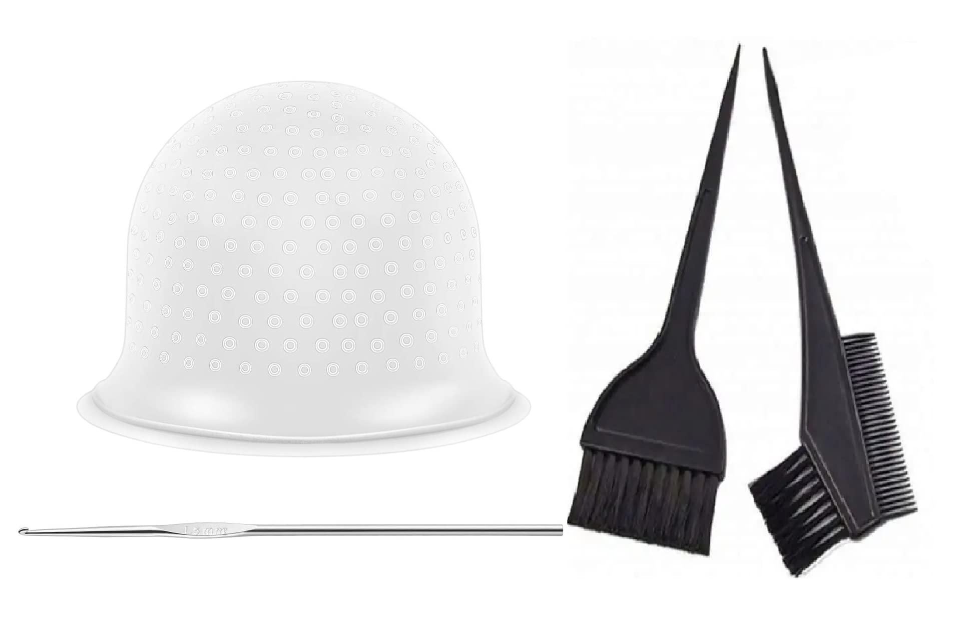 3 Pcs professional Salon Hair Coloring Dyeing Kit - Dye Brush & Comb and Silicone Highlight Cap Tint Tool Hair Coloring Frosting Cap with Hook Hair-image-16