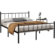 NEW JETO Full Size Platform Bed Frame, Heavy Duty Steel Slats, Metal Frame with Storage Space, Fits Bedroom, Dormitory, Hotel