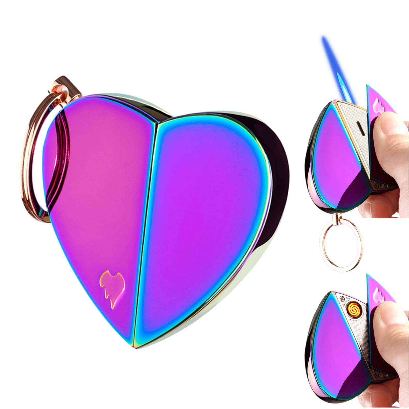 Electronic Lighter, Jet Flame Torch Lighter Electric Lighter Refillable Butane 2 in 1,Cool Windproof Lighter USB Rechargeable Infinity,Creative Love Lighter for Women Lady Outdoor Indoor (Rainbow)