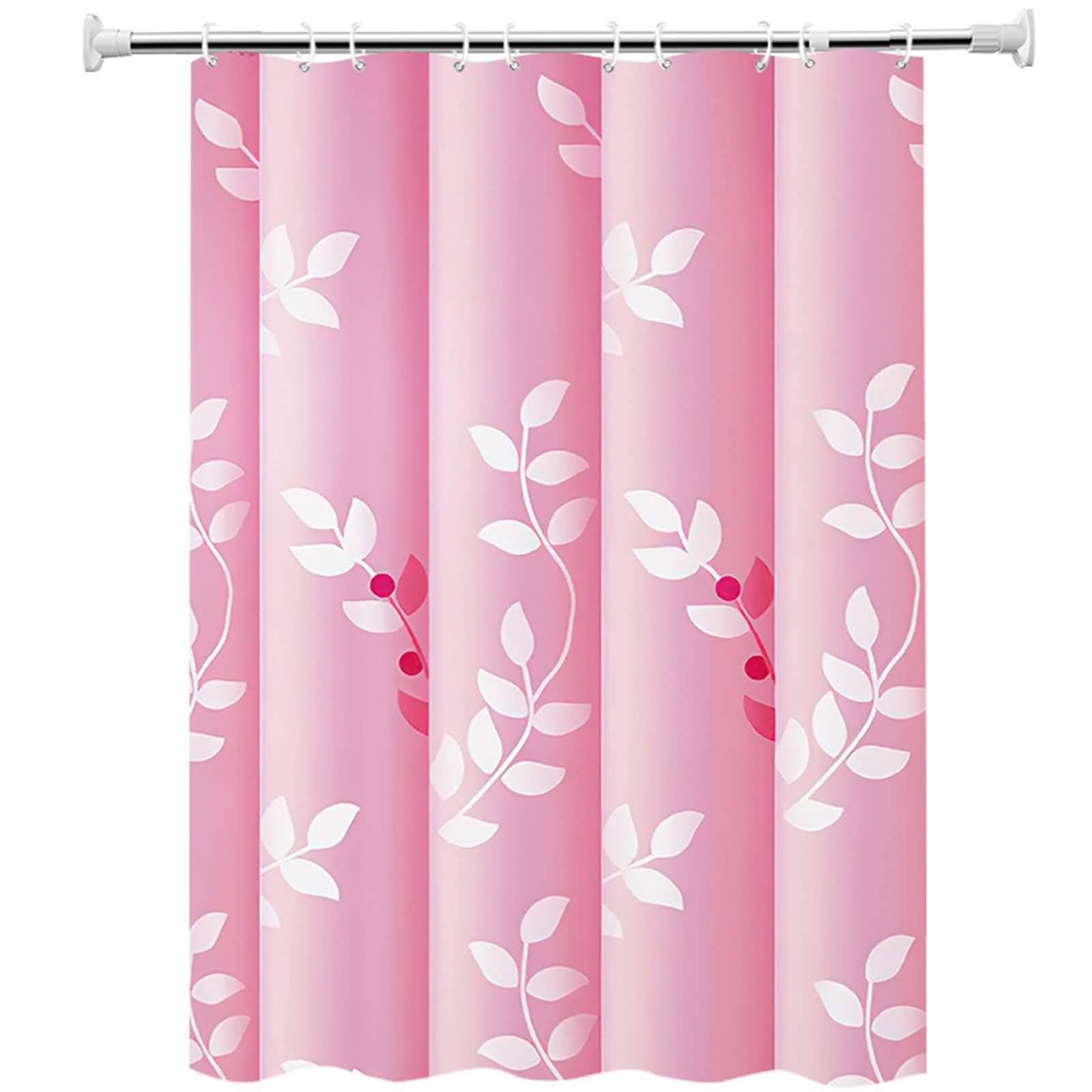 Zasłona prysznicowa z tkaniny, poliester różowy wzór liścia na różowym tle zasłona prysznicowa do łazienki, 240 x 200 cm