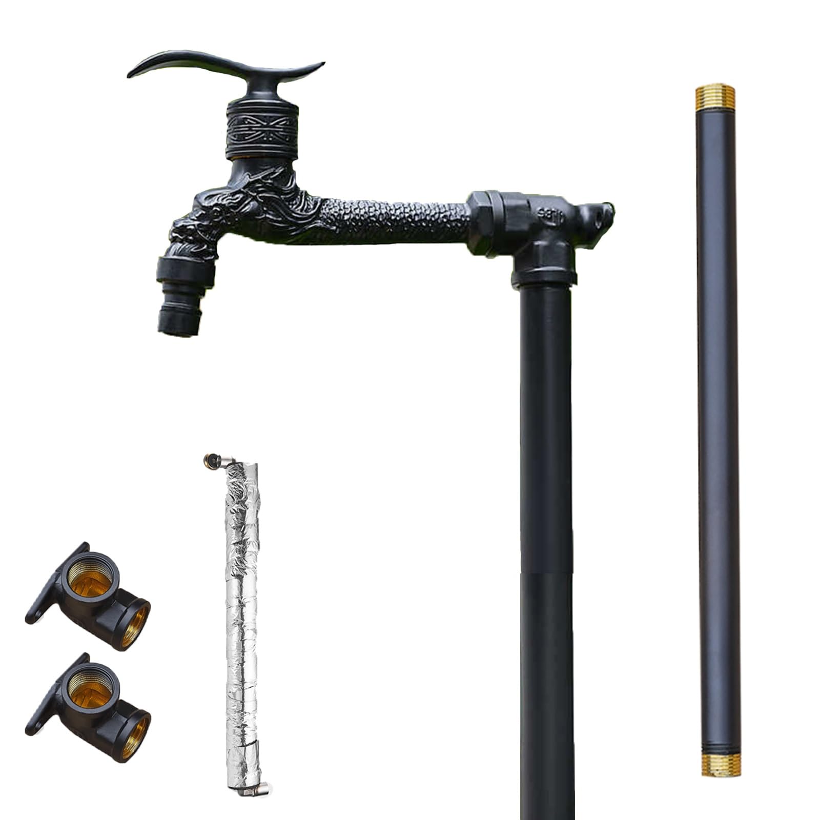 Colonne d'arrosage extérieure entièrement en cuivre avec Double Robinet - Robinet de Jardin Vertical résistant au Gel, Durable et Efficace pour l'arrosage des Cours et Le