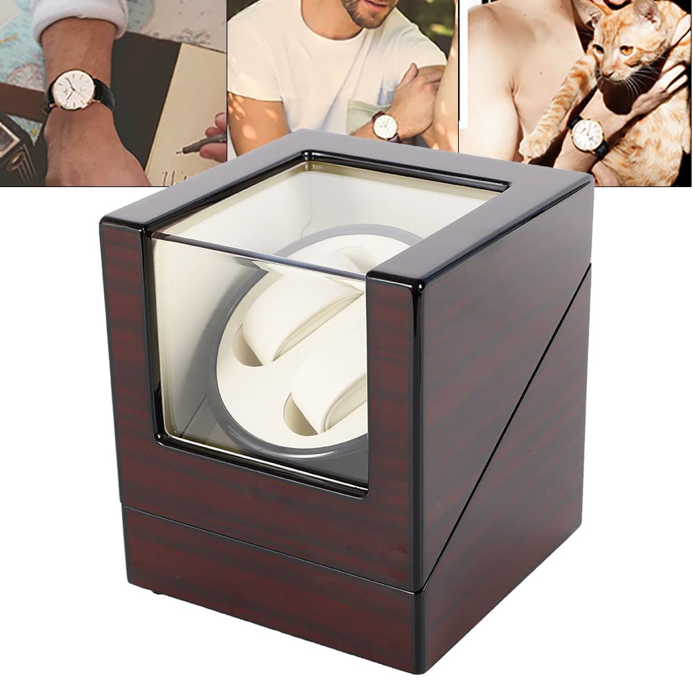 Uhrenbeweger-Vitrine, 2+0 Uhrenbox Automatisch Uhrenbeweger Rechteckig Uhren Watch Winder Uhrenbox, für 2 Uhren Automatisch Holz Luxuriöser Uhrengehäuse, 21 * 18.3 * 18cm, Braun