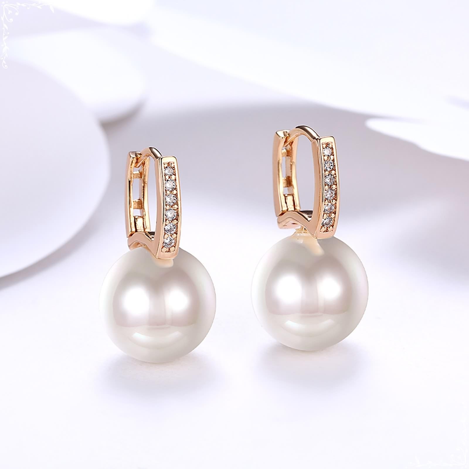 LLXYWJ Hängeohrringe aus 9-karätigem Gelbgold für Damen, runder Diamant-Creolen mit Perle