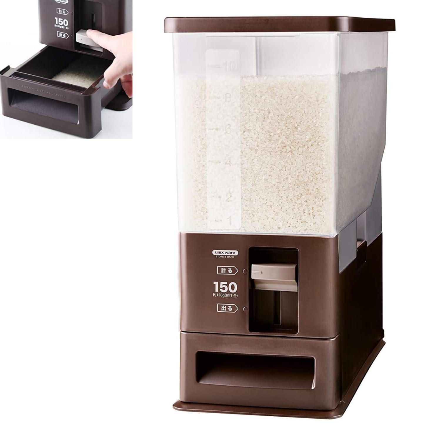 i Kito 26 Pounds Rice Dispenser with Measuring Container,Large Countertop Kitchen Storage for Dry Food,Oatmeal, Beans, Grains, Kitchen Organization Box,Coffee Black