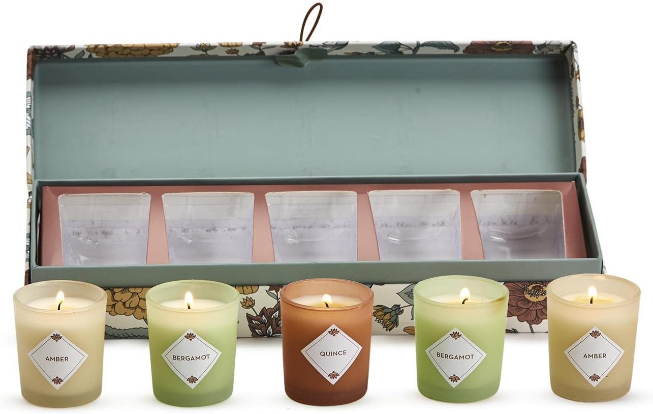 Two's Company Nature Walk Set of 5 Scented Candles in Gift Box Includes 3 Scents