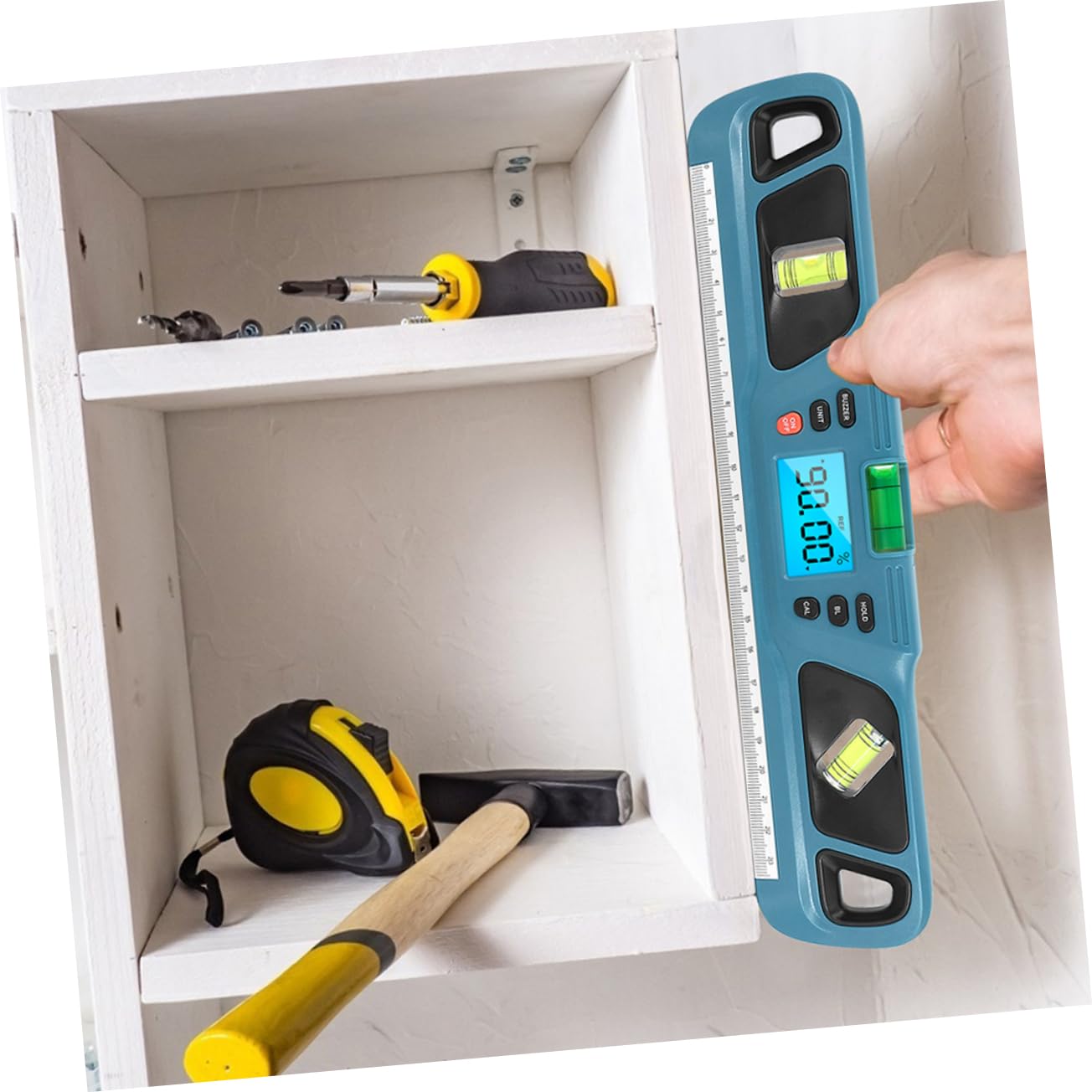 SHINEOFI Livella a Bolla Blu in Plastica Retroilluminazione, Facile da Misurare e Pratica, Precisione ±0,1° per Misure Industriali e Domestiche 0-90°