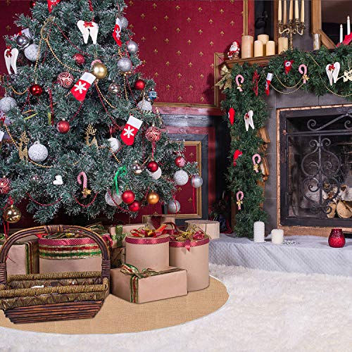 Livder 59 Inch Linen Burlap Christmas Tree Skirt Large Round #TOP6