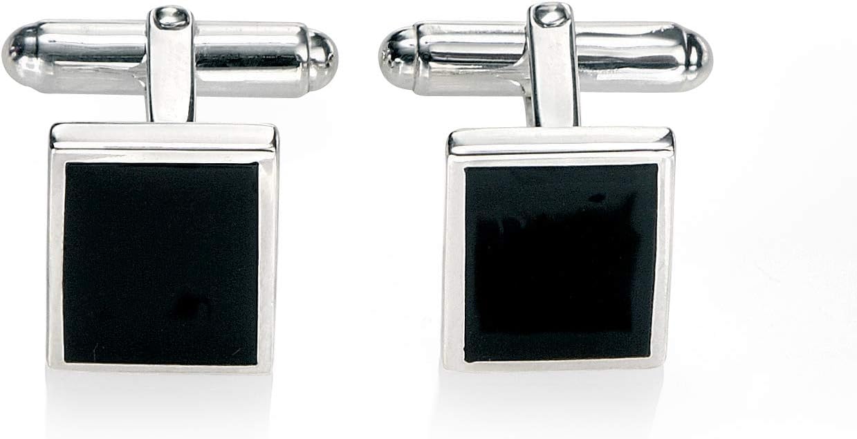 Fred Bennett Sterling Silver Mens Black Agate Rectangular Cufflinks
