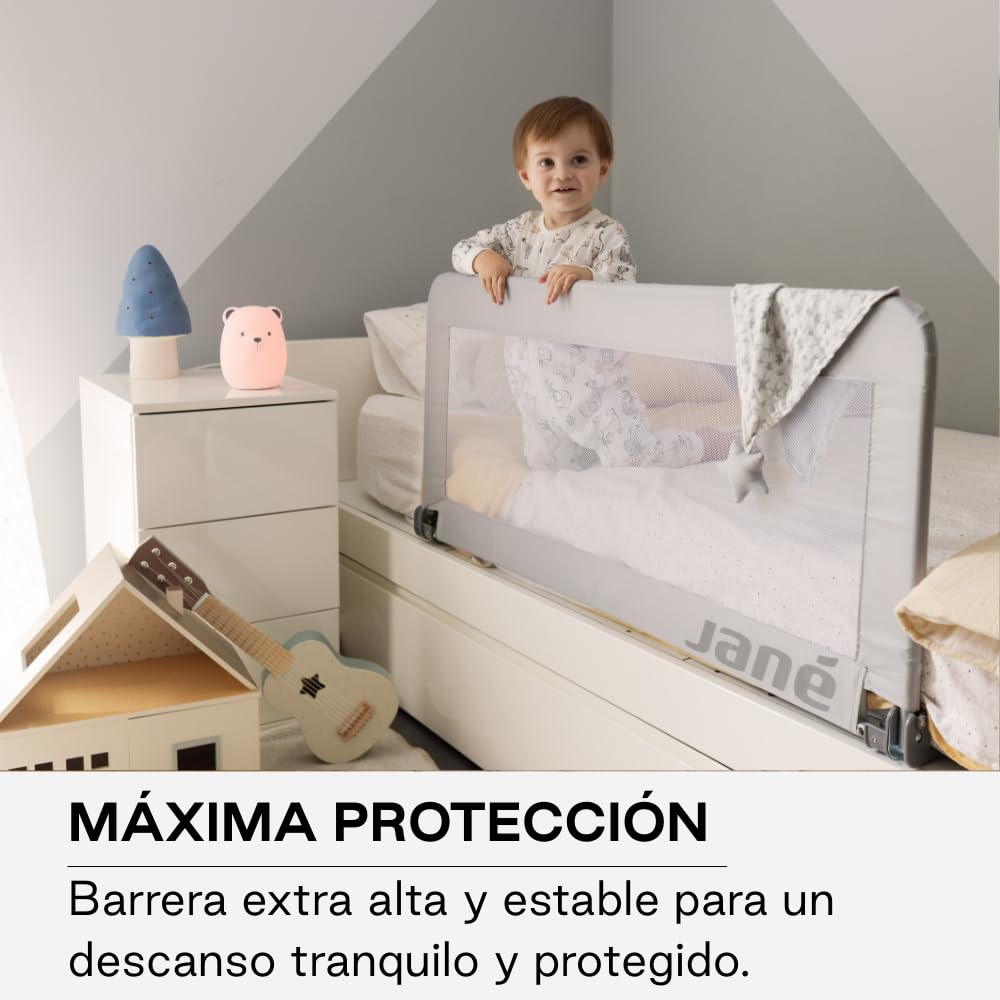 Jané Barrera de Cama Abatible 140 cm, Extra Alta y Transpirable, Plegable con Bolsa de Transporte, Color Gris — view 3