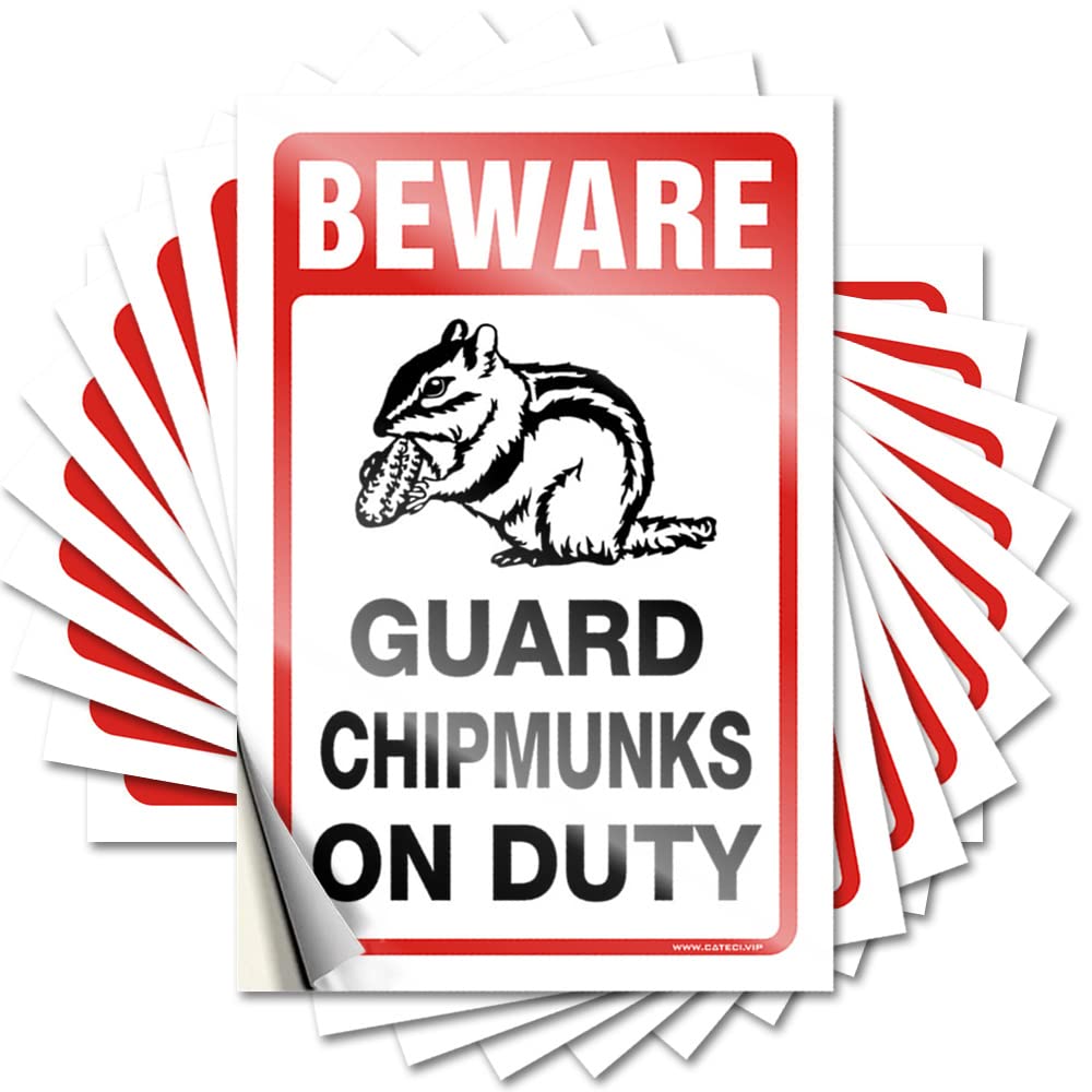 JNBT Decal Vintage Decor Funny Bar Pool And Outdoor Sticky Back - Beware! Guard Chipmunks On Duty Humorous Game Sign(12X18CM-6Pcs)